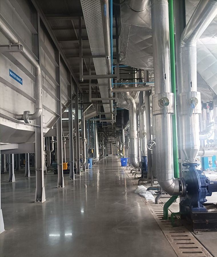Process hall inside an operating treatment plant